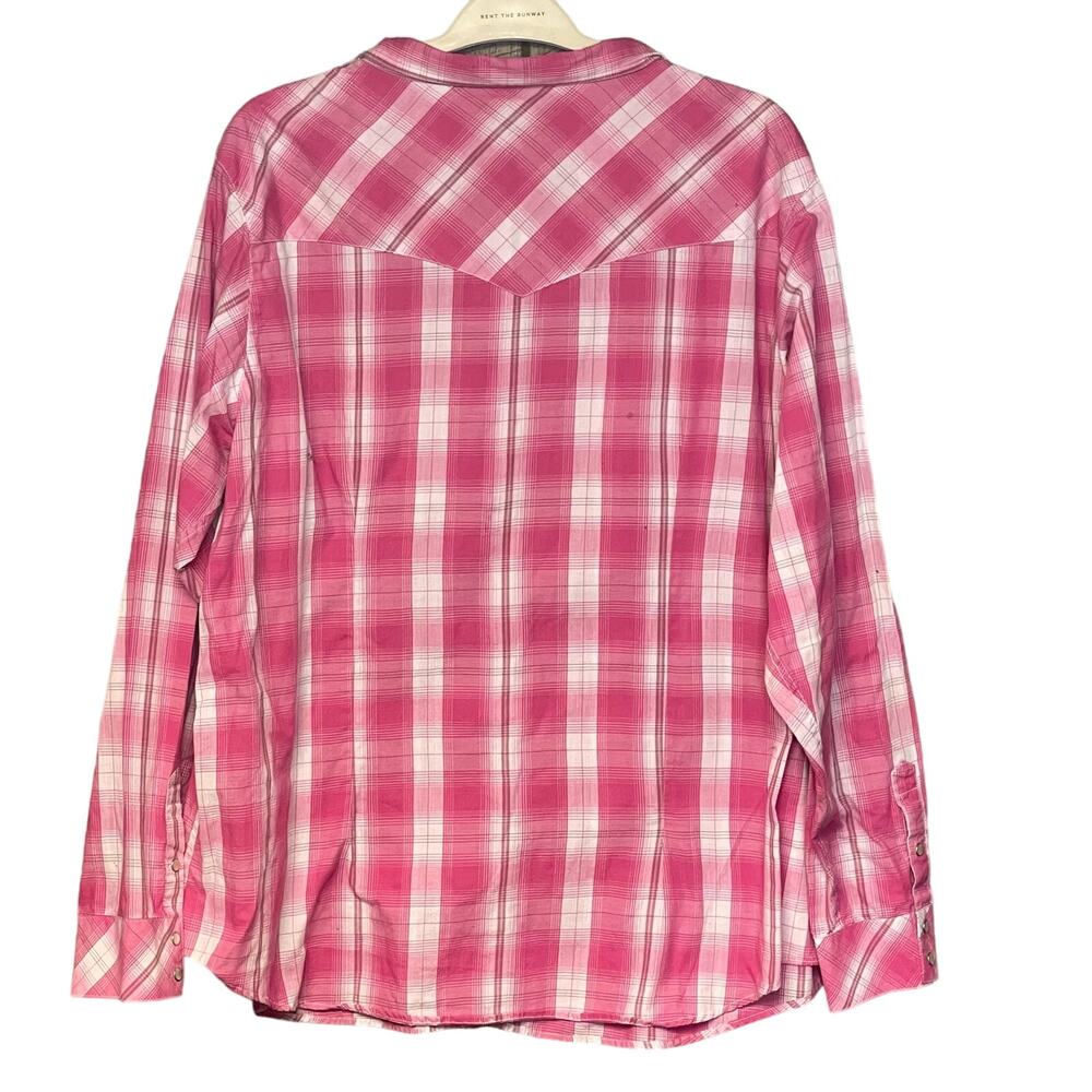Bit & Bridle pink plaid shirt embroidered western cowgirl long sleeve size 3XL - Picture 2 of 6